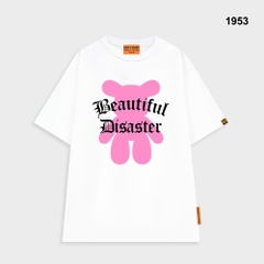 Áo thun Gấu Hồng Beautiful 1953 HY KOREA tay lỡ cotton 75 form rộng unisex