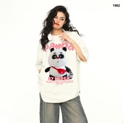 Áo thun HY KOREA Gấu Panda túi đỏ 1962 tay lỡ cotton 75 form rộng unisex