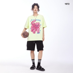 Áo thun HY KOREA Mèo hồng xì mũi 1972 tay lỡ cotton 75 form rộng unisex