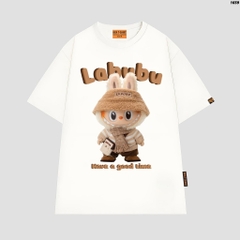 Áo thun nữ HY KOREA Gấu Labubu đeo túi 1659 tay lỡ cotton 75 form rộng phong cách coquette