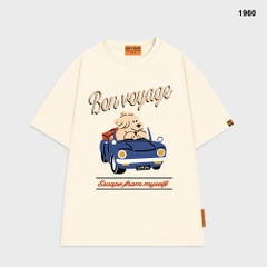 Áo thun HY KOREA Cún lái xe BonVoyage 1960 tay lỡ cotton 75 form rộng unisex