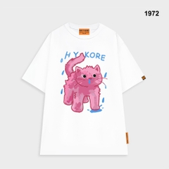 Áo thun HY KOREA Mèo hồng xì mũi 1972 tay lỡ cotton 75 form rộng unisex