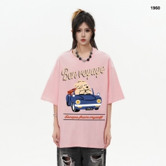 Áo thun HY KOREA Cún lái xe BonVoyage 1960 tay lỡ cotton 75 form rộng unisex
