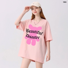 Áo thun Gấu Hồng Beautiful 1953 HY KOREA tay lỡ cotton 75 form rộng unisex