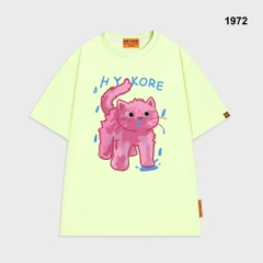 Áo thun HY KOREA Mèo hồng xì mũi 1972 tay lỡ cotton 75 form rộng unisex