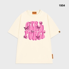 Áo thun HY KOREA Girl Power 1954 tay lỡ cotton 75 form rộng unisex