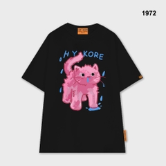 Áo thun HY KOREA Mèo hồng xì mũi 1972 tay lỡ cotton 75 form rộng unisex