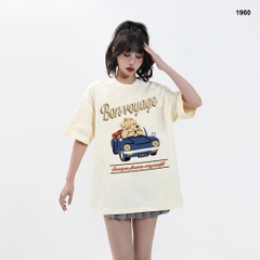 Áo thun HY KOREA Cún lái xe BonVoyage 1960 tay lỡ cotton 75 form rộng unisex