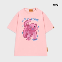 Áo thun HY KOREA Mèo hồng xì mũi 1972 tay lỡ cotton 75 form rộng unisex