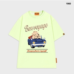 Áo thun HY KOREA Cún lái xe BonVoyage 1960 tay lỡ cotton 75 form rộng unisex