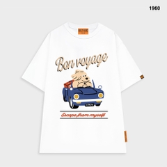 Áo thun HY KOREA Cún lái xe BonVoyage 1960 tay lỡ cotton 75 form rộng unisex