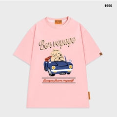 Áo thun HY KOREA Cún lái xe BonVoyage 1960 tay lỡ cotton 75 form rộng unisex