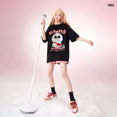 Áo thun HY KOREA Gấu Panda túi đỏ 1962 tay lỡ cotton 75 form rộng unisex