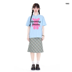 Áo thun Gấu Hồng Beautiful 1953 HY KOREA tay lỡ cotton 75 form rộng unisex