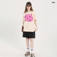 Áo thun HY KOREA Girl Power 1954 tay lỡ cotton 75 form rộng unisex