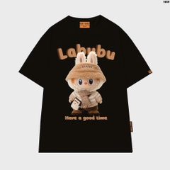 Áo thun nữ HY KOREA Gấu Labubu đeo túi 1659 tay lỡ cotton 75 form rộng phong cách coquette