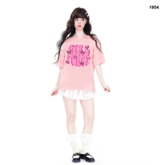 Áo thun HY KOREA Girl Power 1954 tay lỡ cotton 75 form rộng unisex