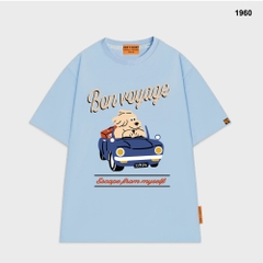 Áo thun HY KOREA Cún lái xe BonVoyage 1960 tay lỡ cotton 75 form rộng unisex