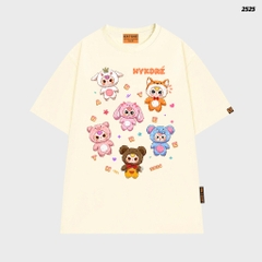 Áo thun Baby Three HY KOREA Nhiều Bé Ba 2525 tay lỡ cotton 75 form rộng nam nữ unisex