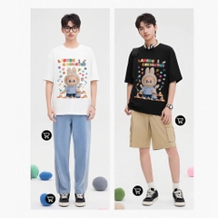 Áo thun LABUBU HY KOREA Labubu Chemistry 1689 tay lỡ cotton 75 form rộng nam nữ unisex