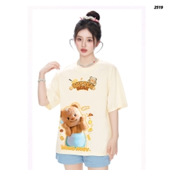 Áo thun Nong Noey HY KOREA ButterBear Bánh Bơ 2519 tay lỡ cotton 75 form rộng nữ dễ thương