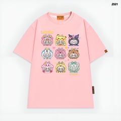Áo thun LABUBU HY KOREA Labubu Cartoon 2521 tay lỡ cotton 75 form rộng nam nữ unisex