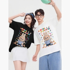 Áo thun LABUBU HY KOREA Labubu Chemistry 1689 tay lỡ cotton 75 form rộng nam nữ unisex
