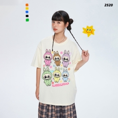 Áo thun LABUBU HY KOREA Gấu Labubu Rainbow 2520 tay lỡ cotton 75 form rộng nữ dễ thương