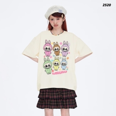 Áo thun LABUBU HY KOREA Gấu Labubu Rainbow 2520 tay lỡ cotton 75 form rộng nữ dễ thương