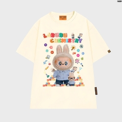 Áo thun LABUBU HY KOREA Labubu Chemistry 1689 tay lỡ cotton 75 form rộng nam nữ unisex