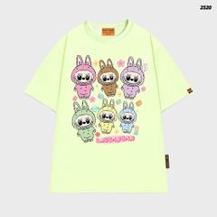 Áo thun LABUBU HY KOREA Gấu Labubu Rainbow 2520 tay lỡ cotton 75 form rộng nữ dễ thương
