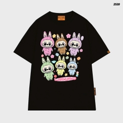 Áo thun LABUBU HY KOREA Gấu Labubu Rainbow 2520 tay lỡ cotton 75 form rộng nữ dễ thương