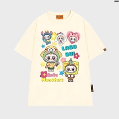 Áo thun LABUBU HY KOREA Labubu Cute Monsters 1808 tay lỡ cotton 75 form rộng nam nữ unisex