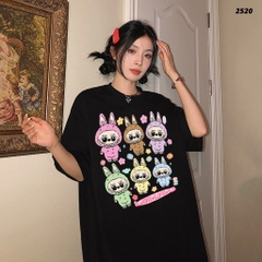Áo thun LABUBU HY KOREA Gấu Labubu Rainbow 2520 tay lỡ cotton 75 form rộng nữ dễ thương