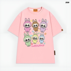 Áo thun LABUBU HY KOREA Gấu Labubu Rainbow 2520 tay lỡ cotton 75 form rộng nữ dễ thương