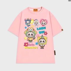 Áo thun LABUBU HY KOREA Labubu Cute Monsters 1808 tay lỡ cotton 75 form rộng nam nữ unisex