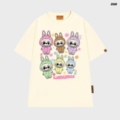 Áo thun LABUBU HY KOREA Gấu Labubu Rainbow 2520 tay lỡ cotton 75 form rộng nữ dễ thương