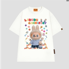 Áo thun LABUBU HY KOREA Labubu Chemistry 1689 tay lỡ cotton 75 form rộng nam nữ unisex