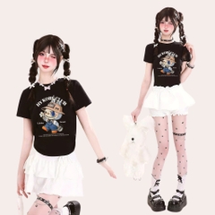 Baby Tee HY KOREA áo thun nữ Labubu sweet 1802 cotton 100% co giãn tay ngắn