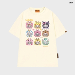 Áo thun LABUBU HY KOREA Labubu Cartoon 2521 tay lỡ cotton 75 form rộng nam nữ unisex