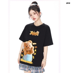 Áo thun Nong Noey HY KOREA ButterBear Bánh Bơ 2519 tay lỡ cotton 75 form rộng nữ dễ thương