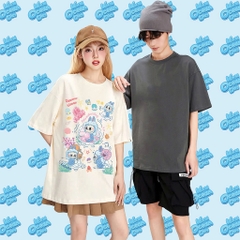 Áo thun LABUBU HY KOREA  Labubu Nàng Tiên Cá 1809 tay lỡ cotton 75 form rộng nam nữ dễ thương