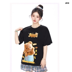 Áo thun Nong Noey HY KOREA ButterBear Bánh Bơ 2519 tay lỡ cotton 75 form rộng nữ dễ thương