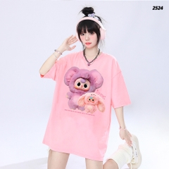 Áo thun HY KOREA Baby Three Gấu Tím 2524 tay lỡ cotton 75 form rộng nam nữ unisex