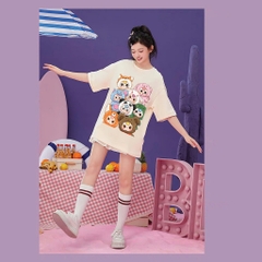Áo thun HY KOREA Gấu Baby Three V2 1804 tay lỡ cotton 75 form rộng nam nữ unisex