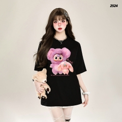Áo thun HY KOREA Baby Three Gấu Tím 2524 tay lỡ cotton 75 form rộng nam nữ unisex