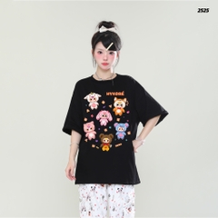 Áo thun Baby Three HY KOREA Nhiều Bé Ba 2525 tay lỡ cotton 75 form rộng nam nữ unisex