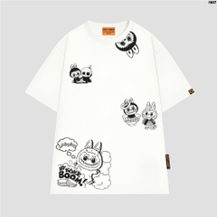 Áo thun LABUBU HY KOREA Labubu Boom 1807 tay lỡ cotton 75 form rộng nam nữ unisex