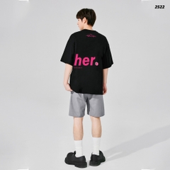 Áo Thun HY KOREA In Chữ Him Her Cotton 100% Co giãn 2 Chiều Phom Unisex Oversize 2522