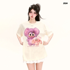 Áo thun HY KOREA Baby Three Gấu Tím 2524 tay lỡ cotton 75 form rộng nam nữ unisex